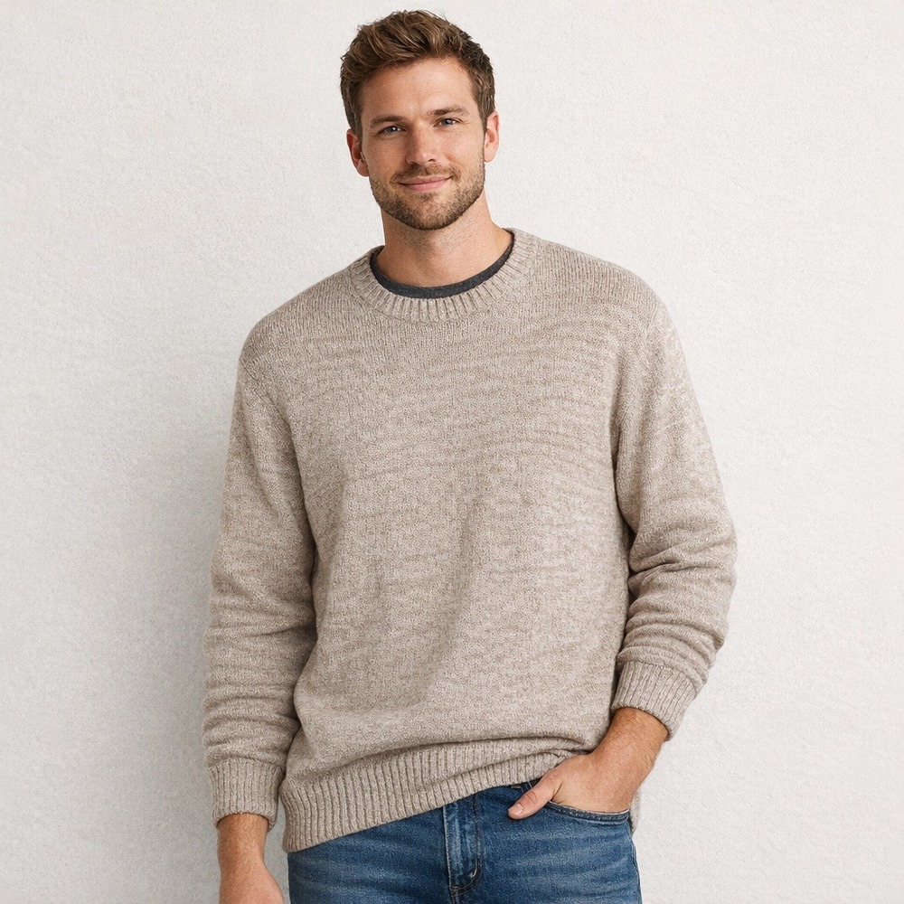 St. Johns Bay Sweater Mens XXL Beige Excellent Cotton‎ Crewneck Marled Pullover